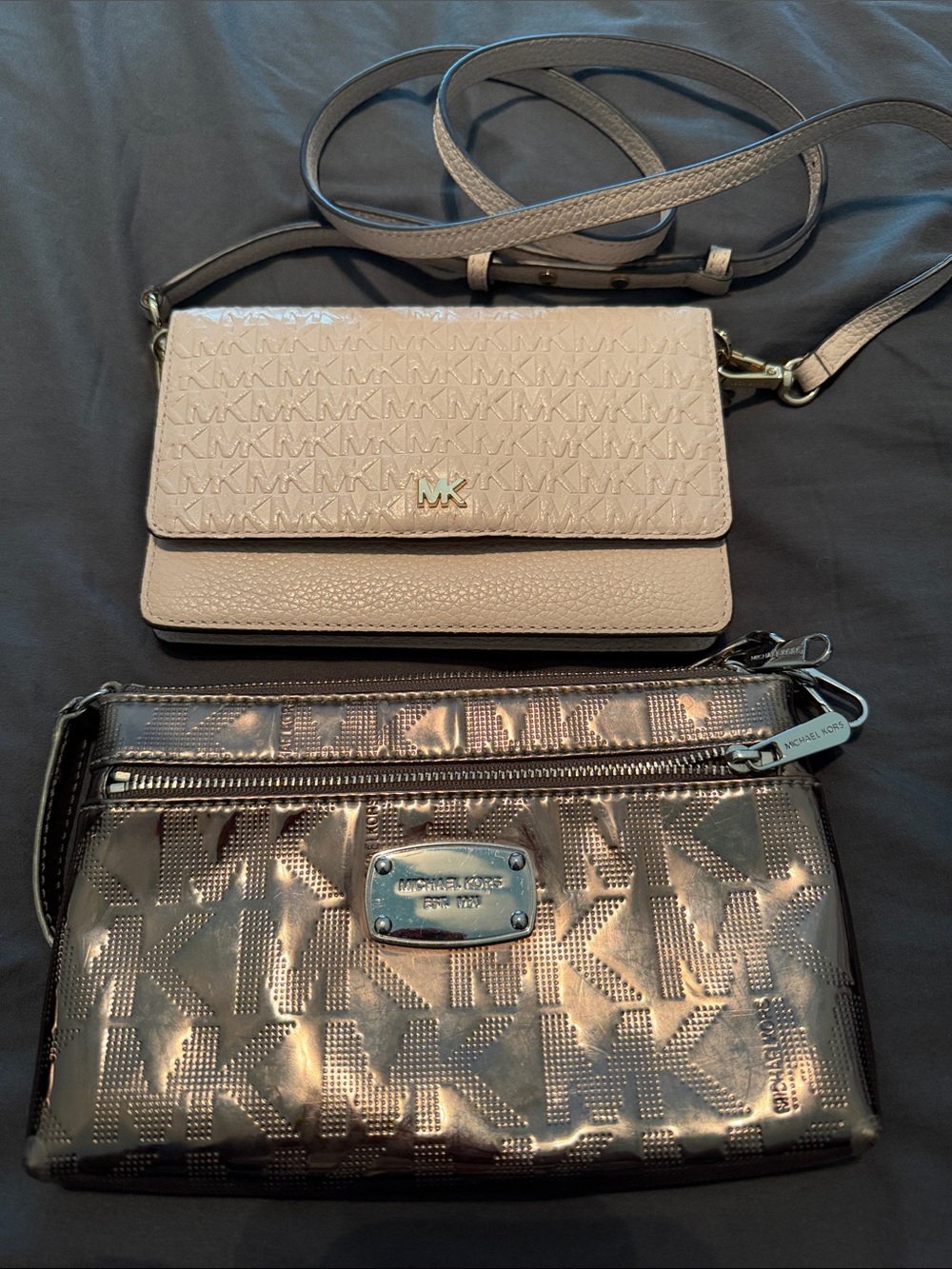 Michael Kors Light Beige & Metallic Brown Crossbody Duo